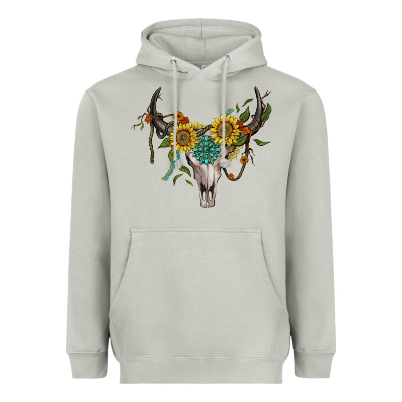 Boho Bullskull With Sunflower And Gemstone Heavyweight Hoodie by Artiststas | Teevron