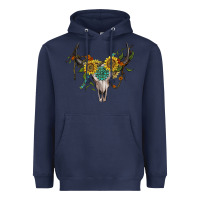 Navy boho bullskull with sunflower and gemstone Heavyweight Hoodie - Artiststas