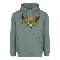 Sage boho bullskull with sunflower and gemstone Heavyweight Hoodie - Artiststas