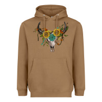 Toasted Coconut boho bullskull with sunflower and gemstone Heavyweight Hoodie - Artiststas