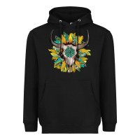 Black boho bullskull with sunflower and gemstone Heavyweight Hoodie - Artiststas