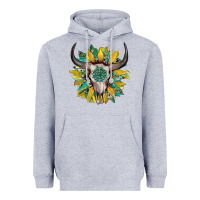 Heather Grey boho bullskull with sunflower and gemstone Heavyweight Hoodie - Artiststas