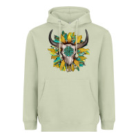 Matcha boho bullskull with sunflower and gemstone Heavyweight Hoodie - Artiststas