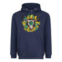 Navy boho bullskull with sunflower and gemstone Heavyweight Hoodie - Artiststas