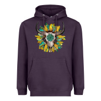 Plum boho bullskull with sunflower and gemstone Heavyweight Hoodie - Artiststas