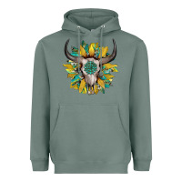 Sage boho bullskull with sunflower and gemstone Heavyweight Hoodie - Artiststas