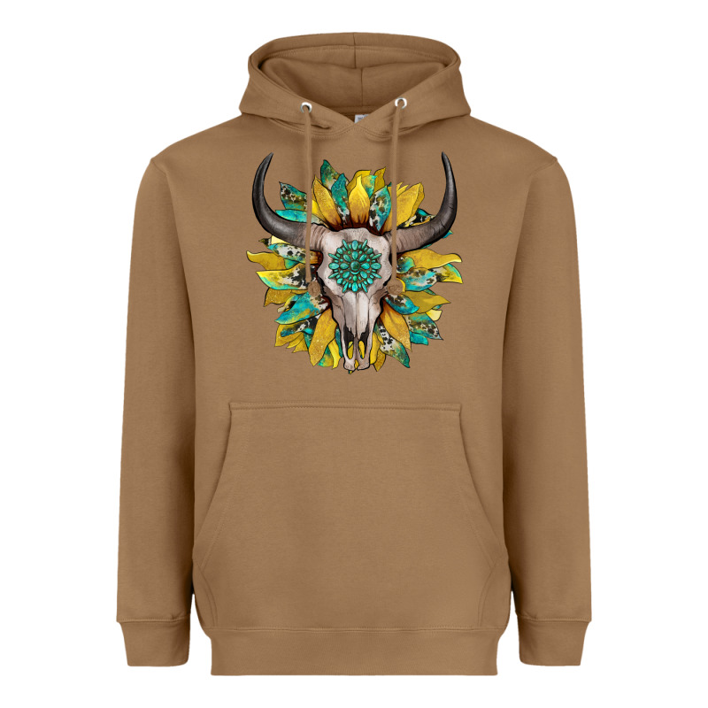 Boho Bullskull With Sunflower And Gemstone Heavyweight Hoodie by Artiststas | Teevron