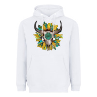 White boho bullskull with sunflower and gemstone Heavyweight Hoodie - Artiststas