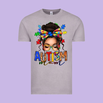 Vintage Tee autism mom afro messy bun (1)
