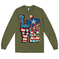 Army Green Love Texas  4th of july Long Sleeve Tee - CowGirlArtShop