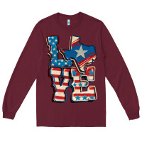 Burgundy Love Texas  4th of july Long Sleeve Tee - CowGirlArtShop