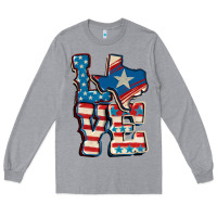 Heather Grey Love Texas  4th of july Long Sleeve Tee - CowGirlArtShop