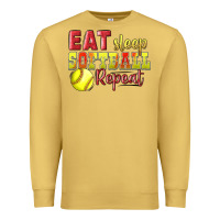 Antique Gold Eat Sleep Softball Repeat Premium Sweatshirt - LillyAllenDesigns