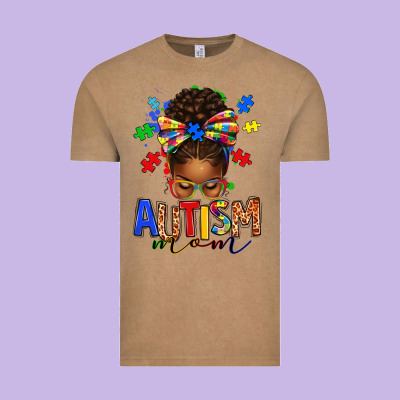 Vintage Tee autism mom afro messy bun