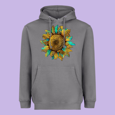 Sunflower With Leopard And Turquoise Heavyweight Hoodie Designed By Artiststas