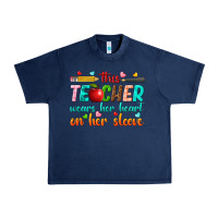 Navy this teacher wears her heart on her sleeve Urban Heavy Tee - texasbilliewilder