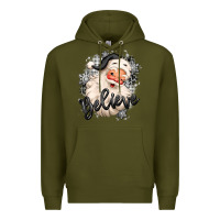 Army Green believe buffalo plaid white christmas santa claus Premium Hoodie - MaliasSmallBusiness