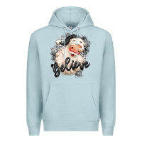 Blue Mist believe buffalo plaid white christmas santa claus Premium Hoodie - MaliasSmallBusiness