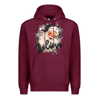 Burgundy believe buffalo plaid white christmas santa claus Premium Hoodie - MaliasSmallBusiness