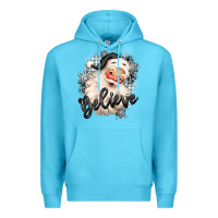 Ocean Blue believe buffalo plaid white christmas santa claus Premium Hoodie - MaliasSmallBusiness