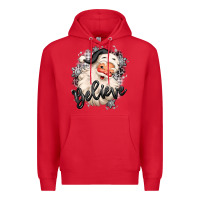 Red believe buffalo plaid white christmas santa claus Premium Hoodie - MaliasSmallBusiness