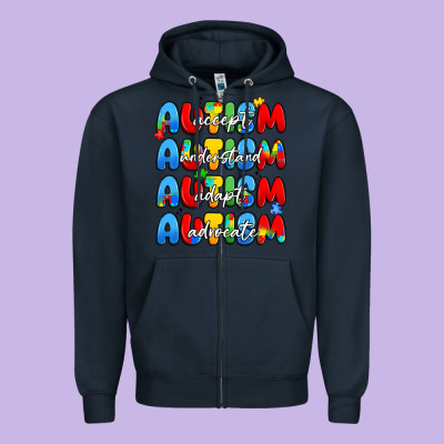 Autism Accept Understand Adopt Advocate Zipper Hoodie Designed By Jahusdesignshop