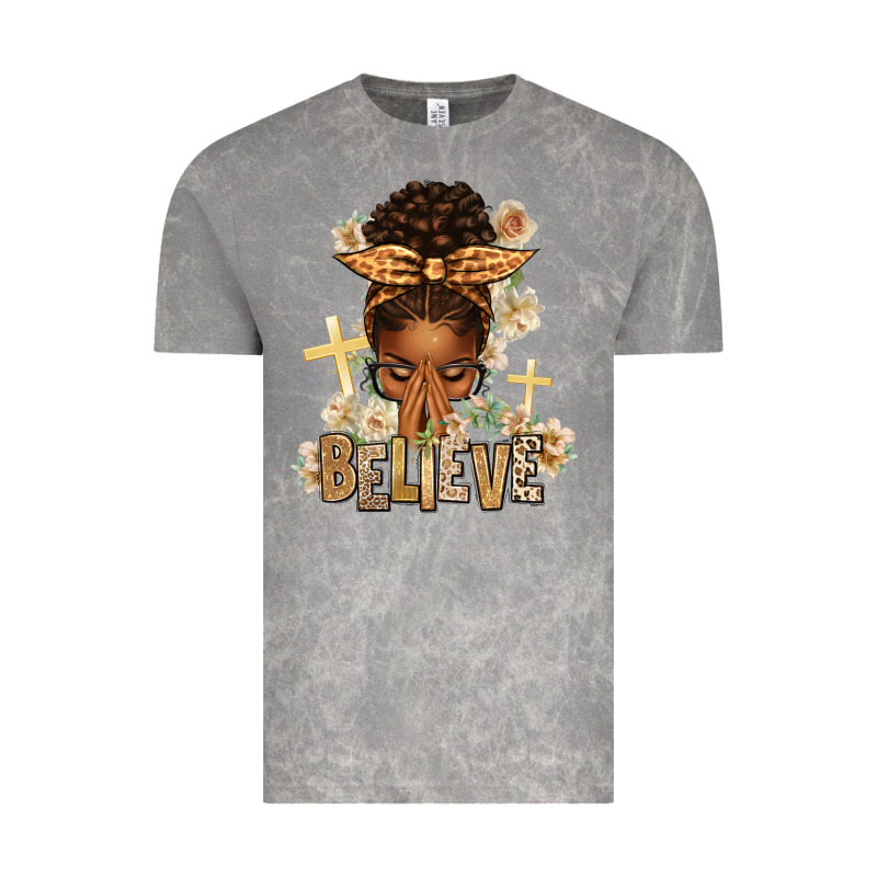 Believe Praying Afro Messy Bun Vintage Tee by texasbilliewilder | Teevron