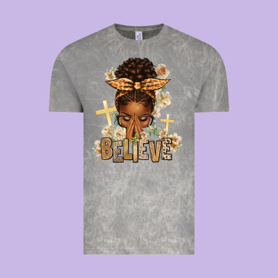 Vintage Tee believe praying afro messy bun
