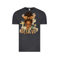 Vintage Black believe praying afro messy bun Vintage Tee - texasbilliewilder