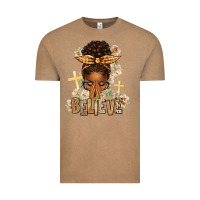 Vintage Coffee believe praying afro messy bun Vintage Tee - texasbilliewilder