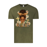 Vintage Olive believe praying afro messy bun Vintage Tee - texasbilliewilder