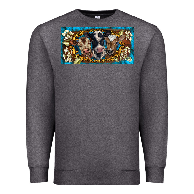 Western Cow Turquoise’s White Flowers License Plate Template Premium Sweatshirt by BarkalooDesign | Teevron