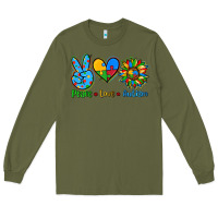Army Green peace love autism Long Sleeve Tee - AdoDesignShop