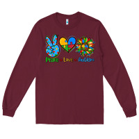 Burgundy peace love autism Long Sleeve Tee - AdoDesignShop