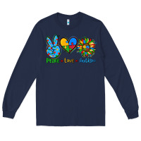 Navy peace love autism Long Sleeve Tee - AdoDesignShop