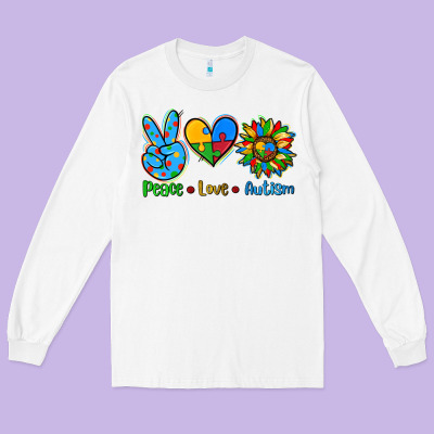Peace Love Autism Long Sleeve Tee Designed By Adodesignshop