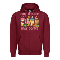 Burgundy half teacher half coffee Zipper Hoodie - JahusDesignShop
