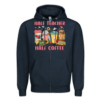 Navy half teacher half coffee Zipper Hoodie - JahusDesignShop