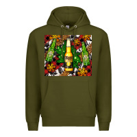 Army Green beer bottles with golden snow Premium Hoodie - AdoDesignShop