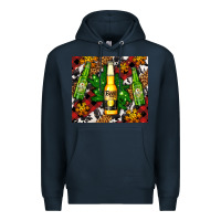 Navy beer bottles with golden snow Premium Hoodie - AdoDesignShop