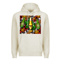 Oatmeal Heather beer bottles with golden snow Premium Hoodie - AdoDesignShop