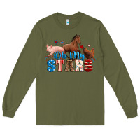 Army Green Horse pig chicken with oh my stars Long Sleeve Tee - Neo Western