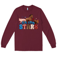 Burgundy Horse pig chicken with oh my stars Long Sleeve Tee - Neo Western