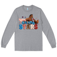 Heather Grey Horse pig chicken with oh my stars Long Sleeve Tee - Neo Western