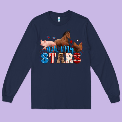 Horse Pig Chicken With Oh My Stars Long Sleeve Tee Designed By Neo Western