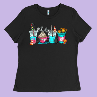 Race Day Coffe Cup Ladies Tee Designed By Adodesignshop