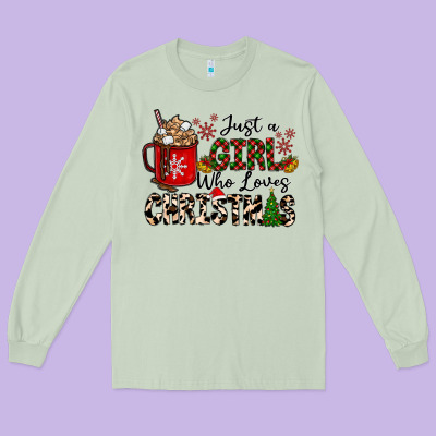 Just A Girl Who Loves Christmas Long Sleeve Tee Designed By Cowhidedigitalart