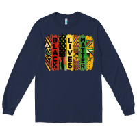 Navy junetheenth black livesmatter brush stroke Long Sleeve Tee - HRA Design Shop
