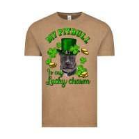 Vintage Coffee St. Patrick's Day My Pitbull Is My Lucky Charm With Hat Vintage Tee - RanaPortraitStore