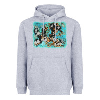 Heather Grey turquoise cowhide leopard background Heavyweight Hoodie - AdoDesignShop